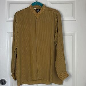Vintage BOCCI Italian Silk Monk Collar Patterned Long Sleeve Shirt Size Medium